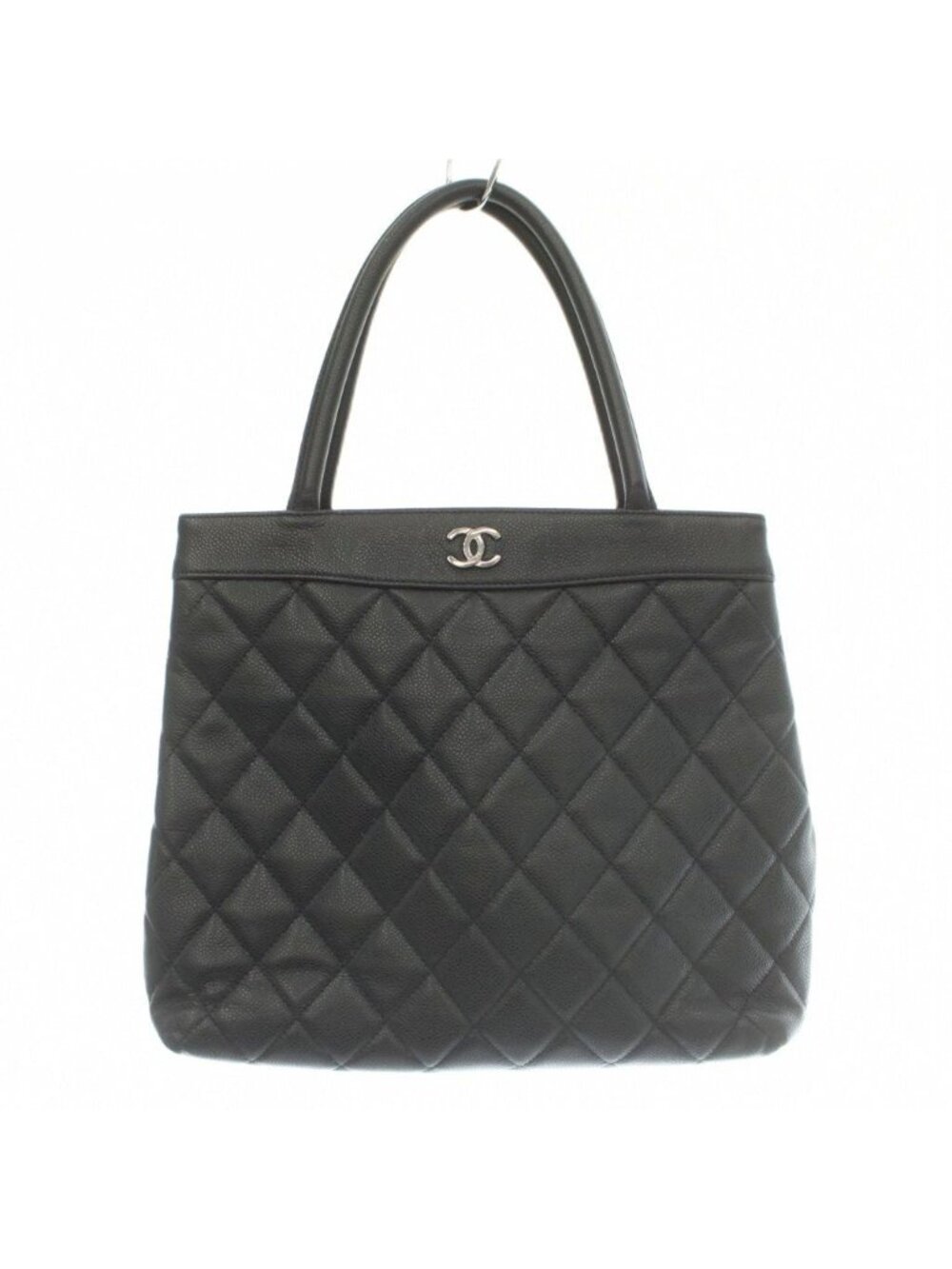 Chanel Quilted Caviar Leather Tote Bag Hand CC Logo Black